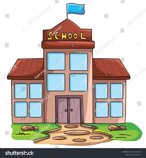 Cute Cartoon School Building Clipart Vector Stock Vector Royalty Free