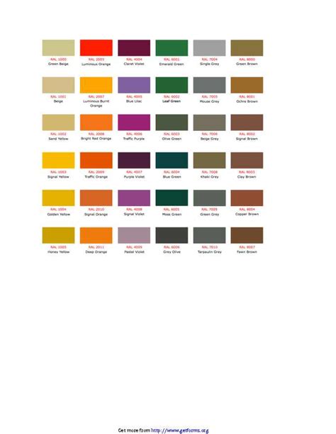 Rgb Color Selection Table Download Color Chart For Free Pdf Or Word