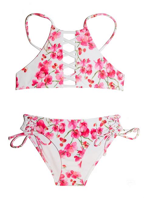 Chanceloves Cherry Blossoms Pink Floral Girls 2 Piece Padded Bikini Set