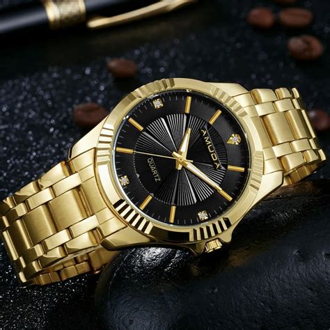 Amuda Brand Gold Fashion Business Men Watch Gold Quartz Watches Golden