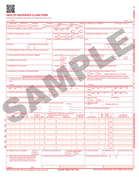 Cms 1500 Claim Form Printable