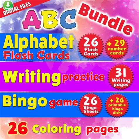 Abc Alphabet Learning Bundle Flash Cards Writing Practice Etsy