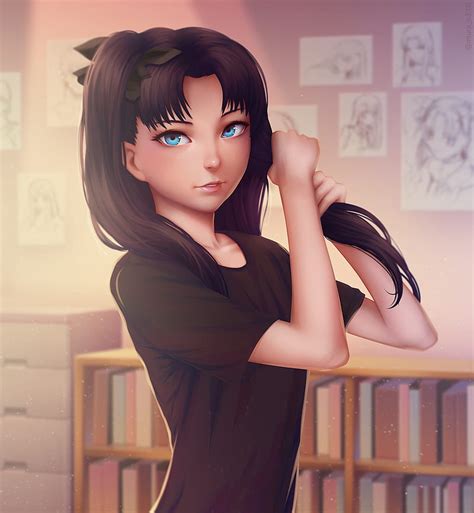 Anime Chicas Anime Tohsaka Rin Pelo Largo Ojos Aguamarina Serie De