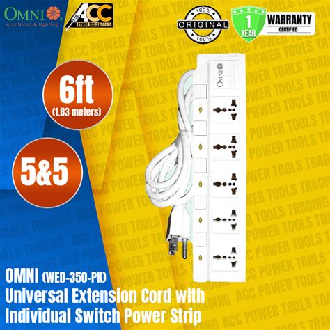 Omni Extension Cord Set With Individual Switch 5 Gang Socket Outlet 1