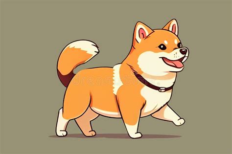 Cute Cartoon Shiba Inu Dog Anime Plays Runs And Smiles Stock