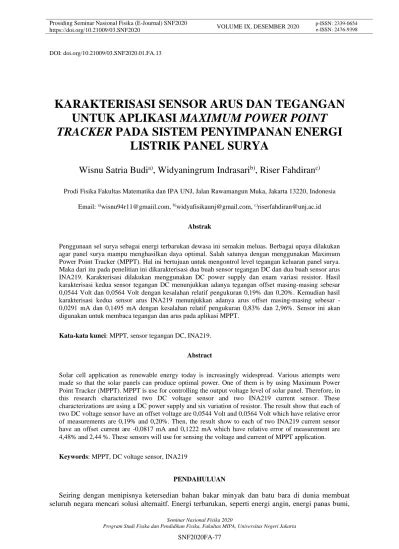 KARAKTERISASI SENSOR ARUS DAN TEGANGAN UNTUK APLIKASI MAXIMUM POWER