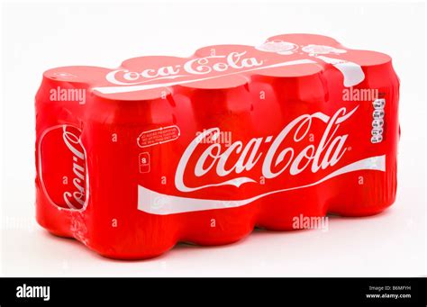 Plastic Shrink Wrapped Pack Of 8 Coca Cola Cans Sold In Uk Stock Photo