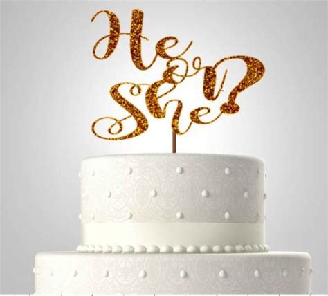 He Or She Glitter Cakr Topper Gender Reveal Cake Topper Double Sided Ships In 1 3 Business