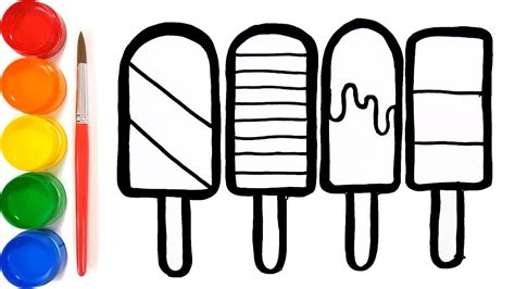 4 Ice Cream Popsicle Drawing And Coloring For Kids Toddler Learn