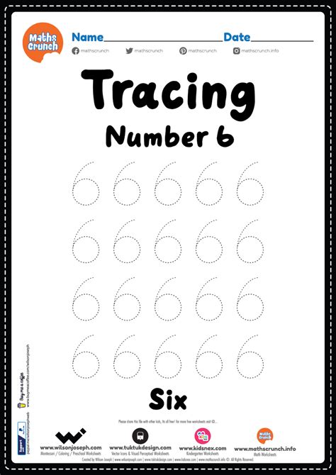 Tracing Number 6 Worksheet For Kindergarten And Preschool Maths