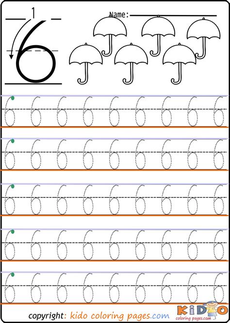 Number 6 Tracing Worksheets For Kindergarten Kids Coloring Pages