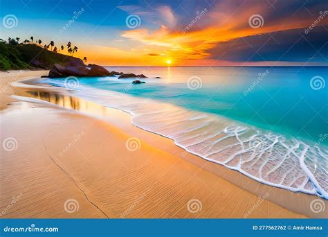 Dream Scene Beautiful Beach View With White Sand And Blue Water