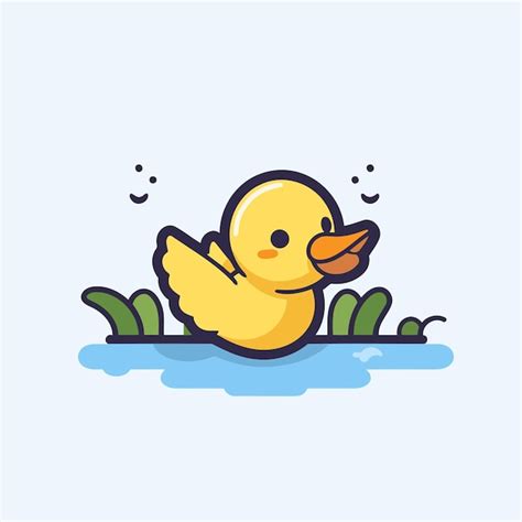 Lindo Pato De Dibujos Animados En El Agua Ilustraci N Plana Vectorial