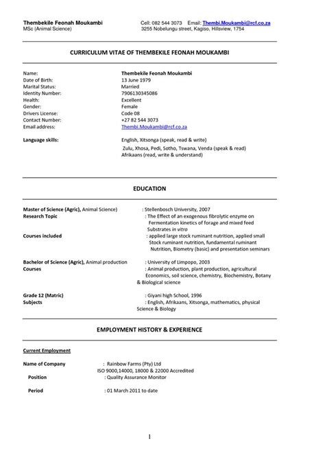 2 Page Cv Template South Africa In 2021 Cv Template Resume Examples