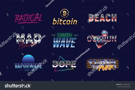 Vector Retro Neon Logo Set Synthwave Outrun Royalty Free Stock