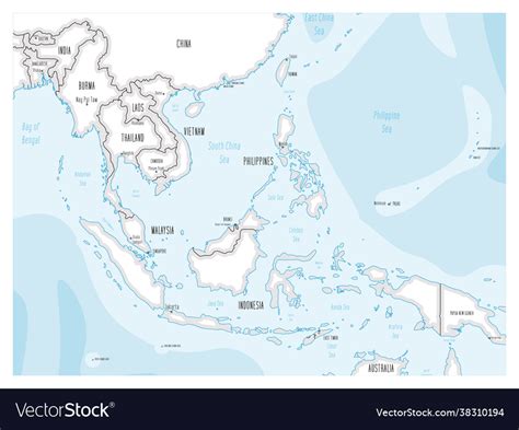 Southeast Asia Map Hand Drawn Cartoon Style Vector Image