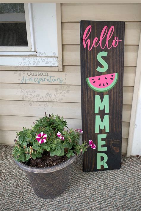 Hello Summer With Watermelon Porch Sign Outdoor Porch Sign Etsy In