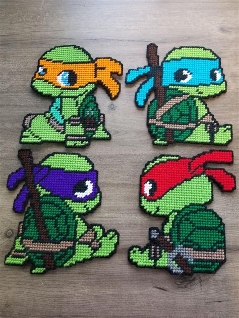 Set Of 4 Baby Mutant Ninja Turtles Decorations Etsy Perler Bead