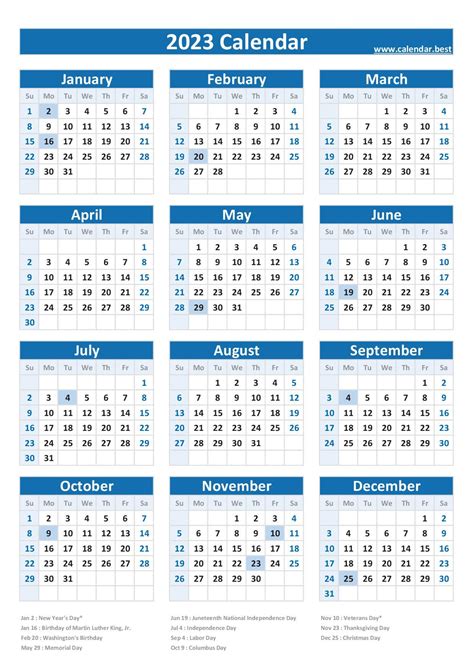 2023 Calendar With Holidays Us Federal Holidays