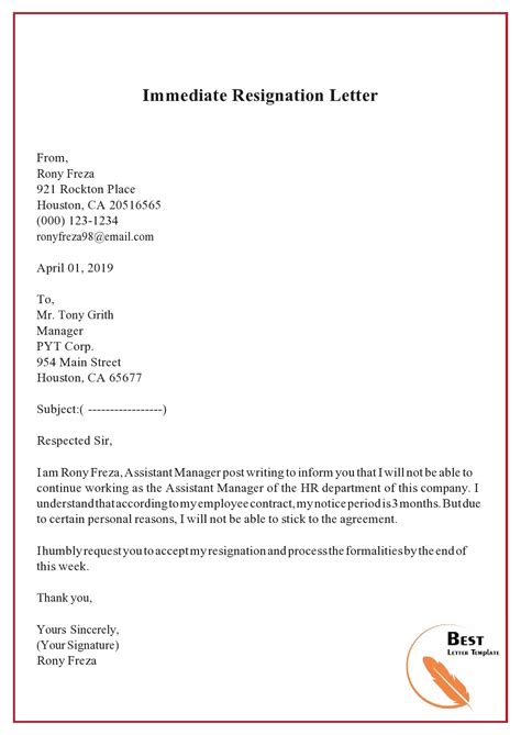 Personal Reason Resignation Letter Format For Employee 271045