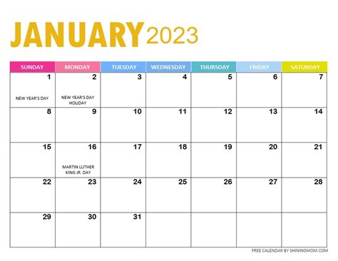 Free Printable 2023 Monthly Calendar With Holidays So Pretty