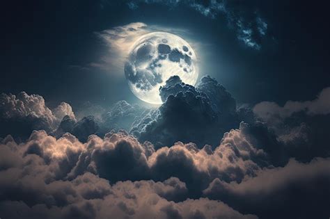 Premium Photo The Full Moon Between Clouds