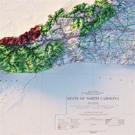 North Carolina 1972 Shaded Relief Map Relief Map Map North Carolina Map