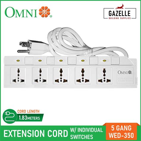 Omni Extension Cord Set With Individual Switch 5 Gang 183 Meter Wire