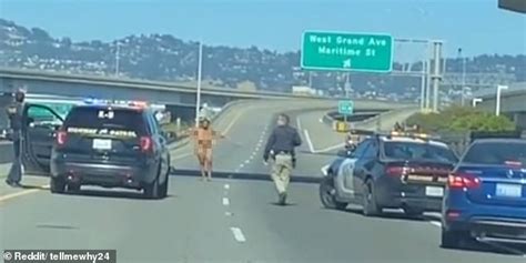 Moment Naked Woman Opens Fire On Drivers After Police Chase On San