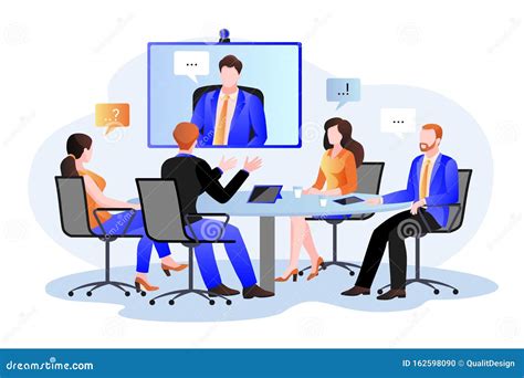 Group Of Businesspeople At The Video Conference Call Vector Flat