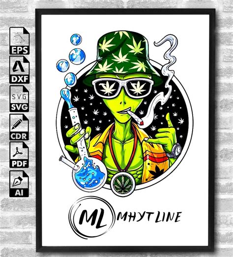 Alien Smoking Weed Svg Smoke Cannabis Svg Stoner Decals Wall Art Decor