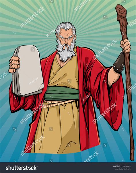 Vektor Stok Portrait Moses Holding Stone Tablets Ten Tanpa Royalti