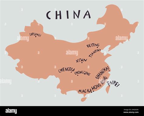 Vector Hand Drawn Stylized Map Of China Travel Illustration Of China