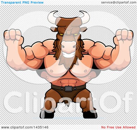 Clipart Of A Cartoon Buff Muscular Minotaur Cheering Royalty Free