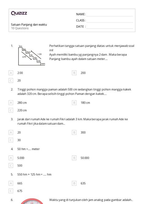 50 Lembar Kerja Satuan Panjang Dan Metrik Untuk Kelas 3 Di Quizizz