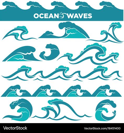 Waves Icons Of Water Tidal Gale Blue Ocean Wave Vector Image