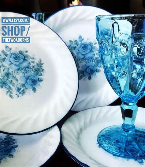 This pattern has a design of. Corelle Blue Velvet Salad Plates with Blue Roses and Swirl ...