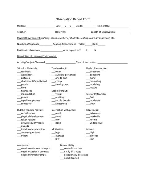 Observation Report Form Download Printable Pdf Templateroller Zohal