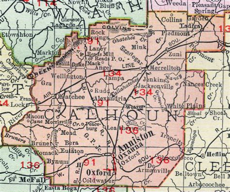 Calhoun County Alabama Map 1911 Anniston Jacksonville Piedmont