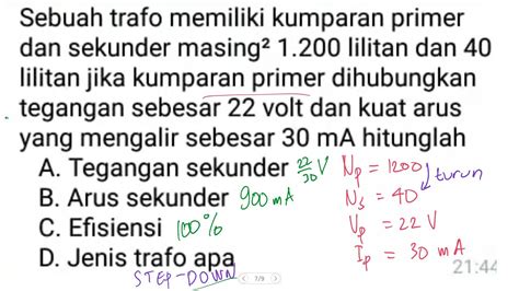 Menghitung Tegangan Sekunder Arus Sekunder Efisiensi Dan Jenis Trafo