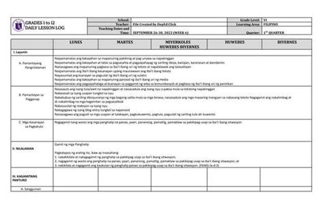 Masusing Banghay Aralin Sa Filipino Detailed Lesson Plan In Filipino