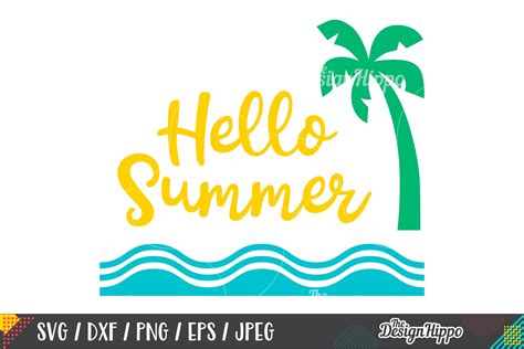 Summer Svg Hello Summer Palm Tree Waves Svg Png Dxf File 227156