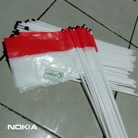 Jual Bendera Tangan Plastik Merah Putih Plus Stik Stick Sedotan 36cm