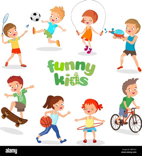 Uniformed Happy Kids Playing Sports Active Children Vector Characters