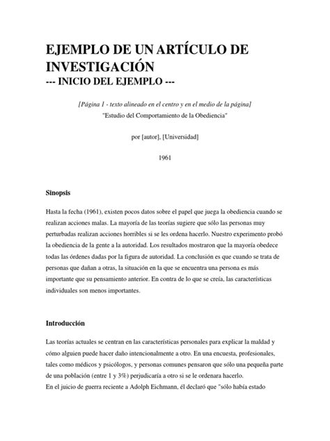 Ejemplo De Un Artículo De Investigación Teoría Conceptos Psicologicos