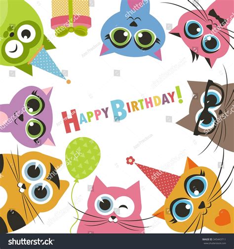 Birthday Card With Funny Cats Stock Vector Illustration 345443711