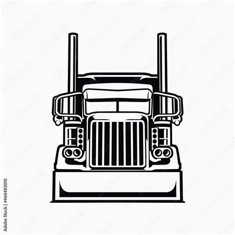 Semi Truck Vector Front View Flat Style Semi Truck 18 Wheeler Premium