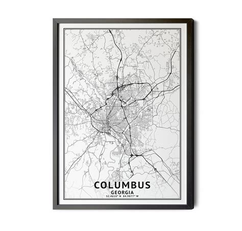 Columbus Georgia Map Black And White Coordinates Map Of Etsy Street