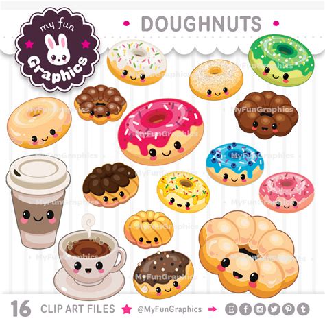 Doughnuts Kawaii Clip Art Doughnuts Cute Clipart Cute Donuts Etsy