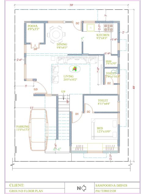 30x40 House Plans As Per Vastu West Facing Site Duplex 3bhk G1 Ground